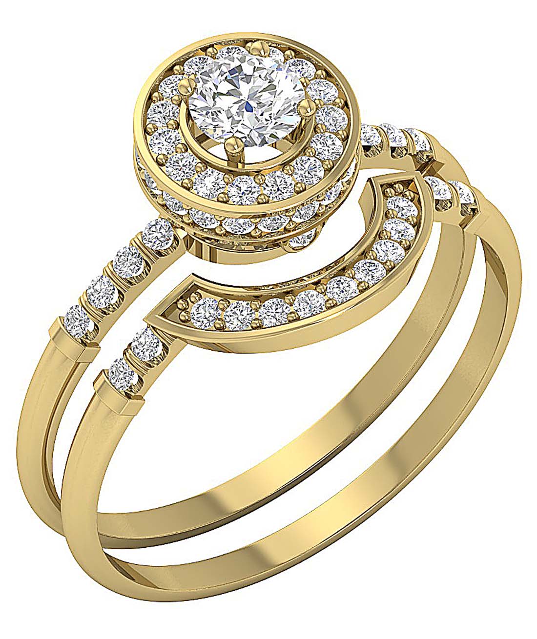 Diamond Halo Engagement Ring And Wedding Band Set I1 G 0.90 Carat 14k Gold