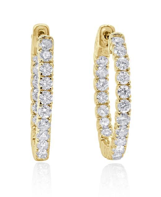 Inside Outside Hoop Wedding Earrings Genuine Diamond SI1/I1 G 2.15 Ct 18k/14k Solid Gold Prong Set