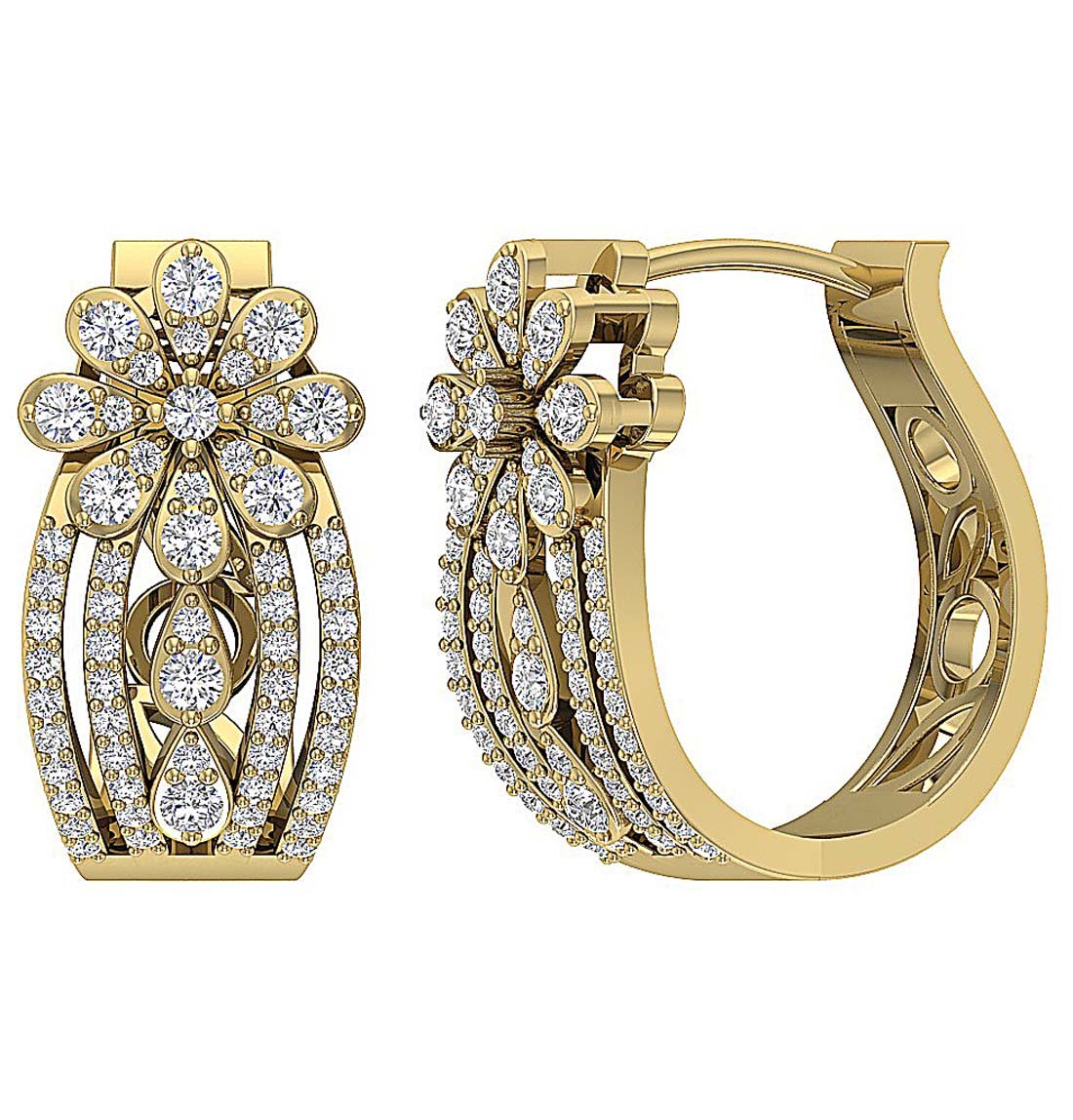 Round Diamond Large Hoop Anniversary Earrings SI1/I1 G 1.40 Ct 18k/14k Rose Gold Prong Set