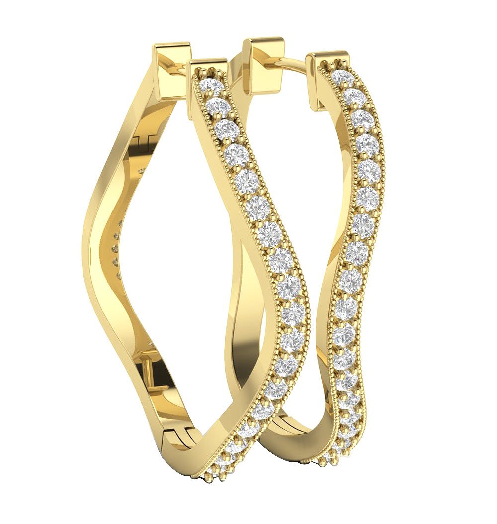 18k/14k Rose Gold Large Hoop Anniversary Earrings Round Diamond SI1/I1 G 1.25 Ct Prong Set
