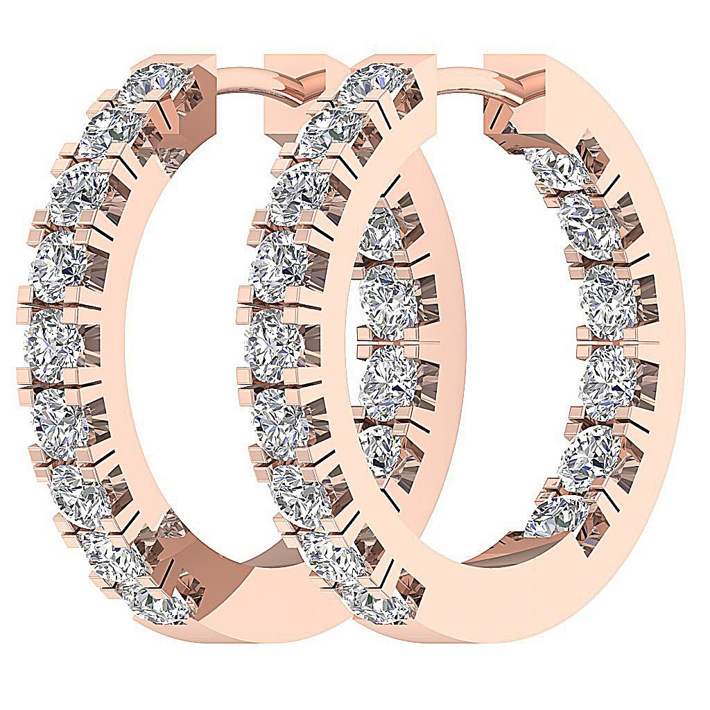 18k/14k Rose Gold Inside Outside Hoop Anniversary Earrings Round Diamond VVS1/VS1/SI1/I1 G 1.60 Ct Prong Set