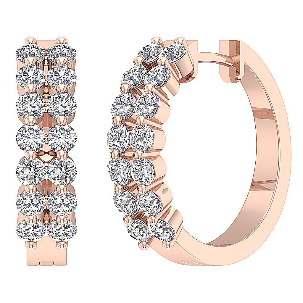 Prong Set Large Hoop Engagement Earrings Natural Diamond SI1/I1 G 1.60 Ct 18k/14k White Yellow Rose Gold