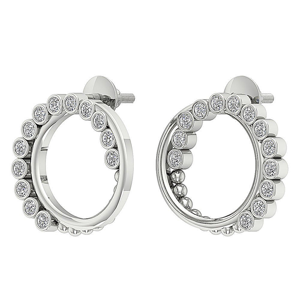 Bezel Set Medium Hoop Anniversary Earrings Round Diamond SI1/I1 G 0.55 Ct 18k/14k White Yellow Rose Gold