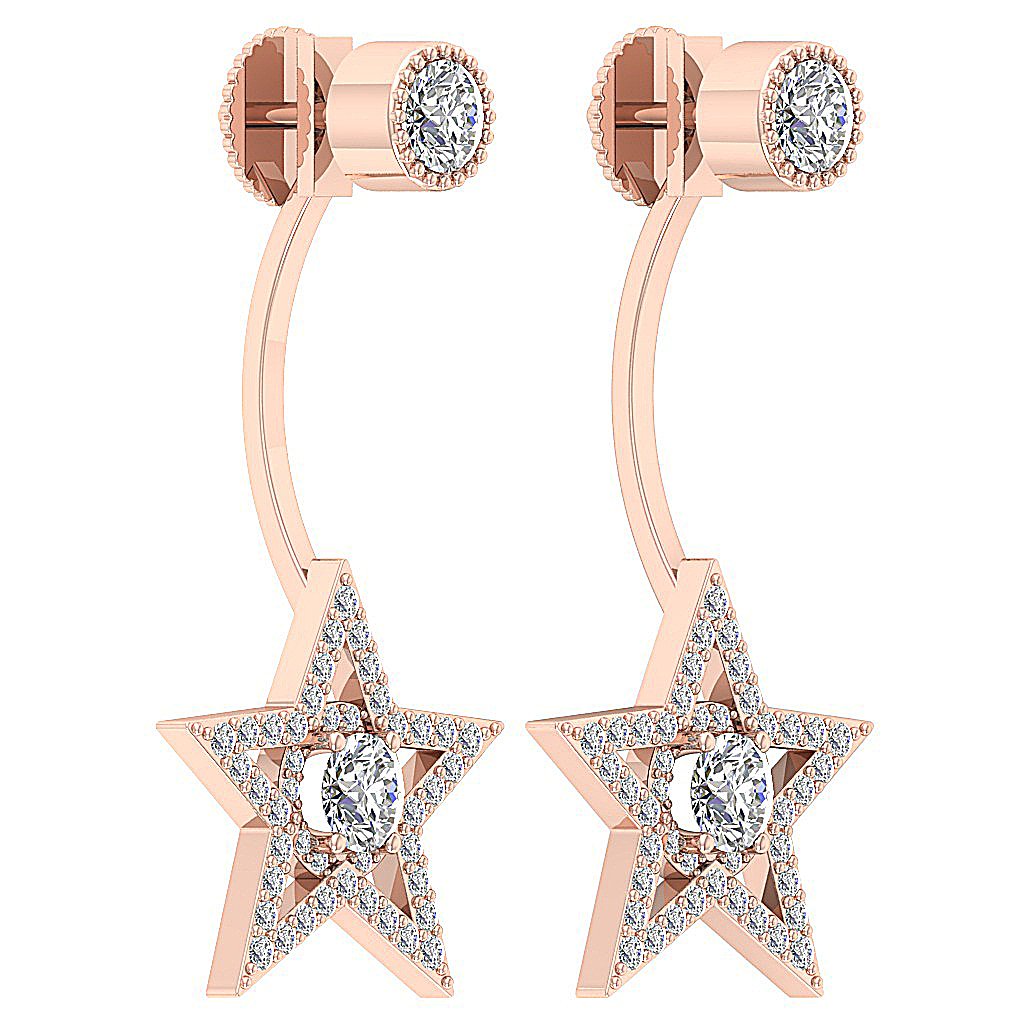 14k Solid Gold Round Diamond SI1/I1 G 1.30 Ct Removable Jacket Studs Earrings