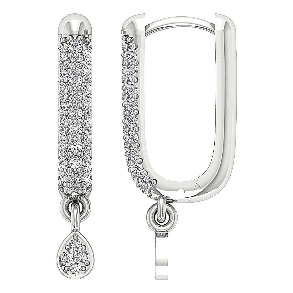 Natural Diamond Medium Hoop Engagement Earrings VVS1/VS1/SI1/I1 0.70 Ct 18k/14k White Gold Pave Set