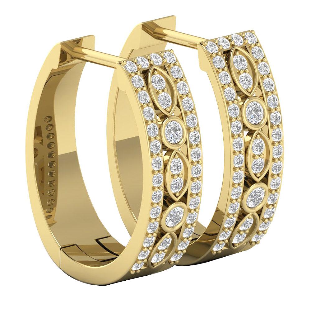 Medium Hoop Engagement Earrings Natural Diamond SI1/I1 0.75 Ct 18/14k Solid Gold Prong Bezel Set