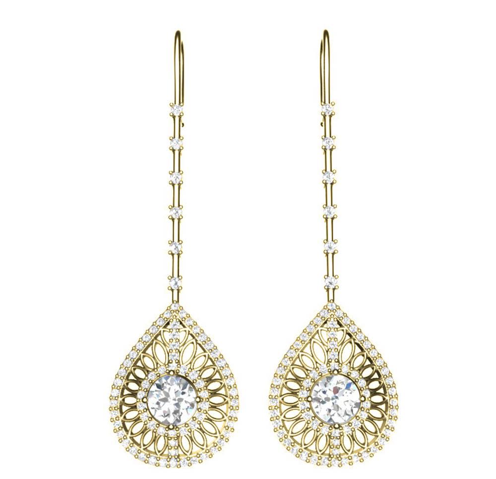 Prong Set 18k/14k White Yellow Rose Gold Chandelier Engagement Earrings Natural Diamond SI1/I1 G 3.00 Ct