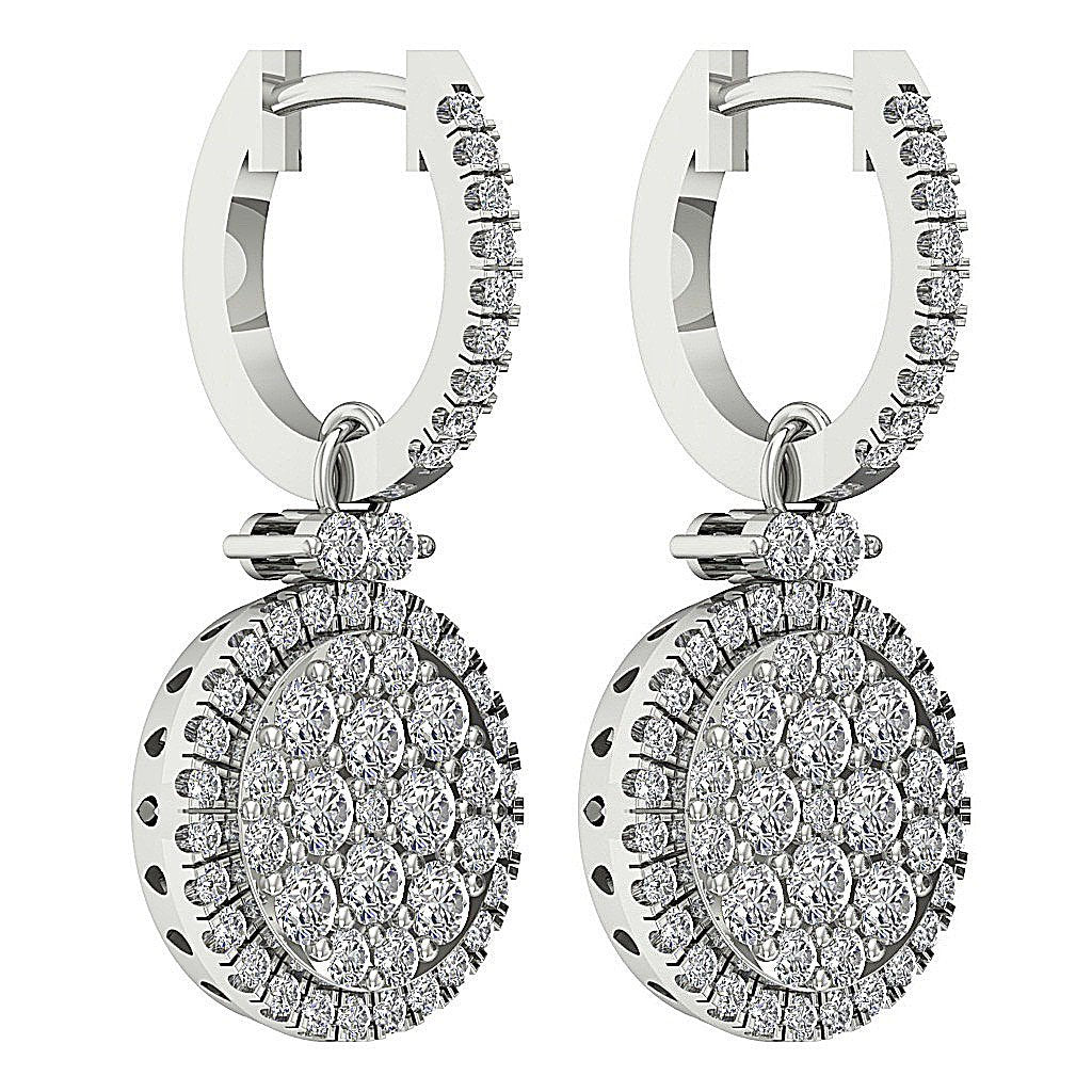 Natural Diamond Dangle Engagement Earrings SI1/I1 G 1.75 Ct 18k/14k White Gold Prong Set