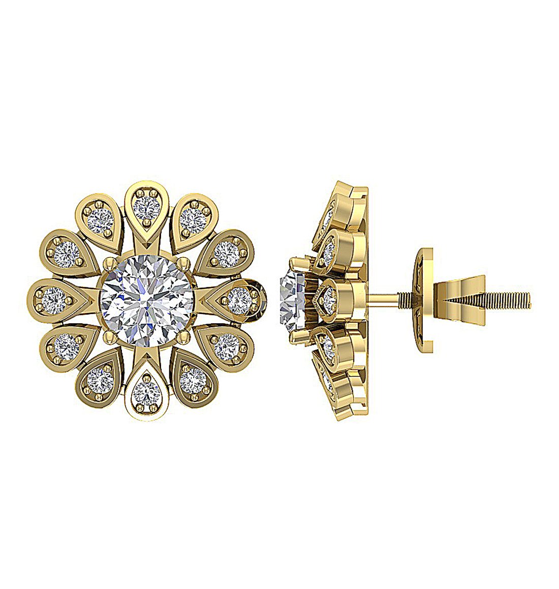 I1 G 2.10 Ct Natural Diamond 14k Solid Gold Removable Jacket Studs Earrings Set