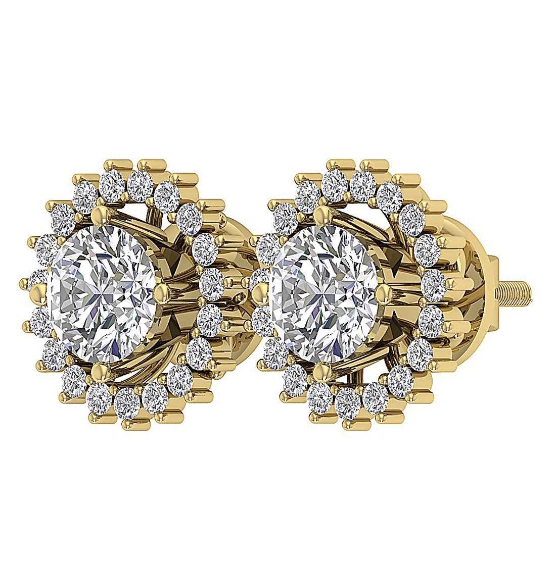 Removable Jacket Studs Earrings Set 14k Solid Gold Round Diamond I1 G 2.10 Ct