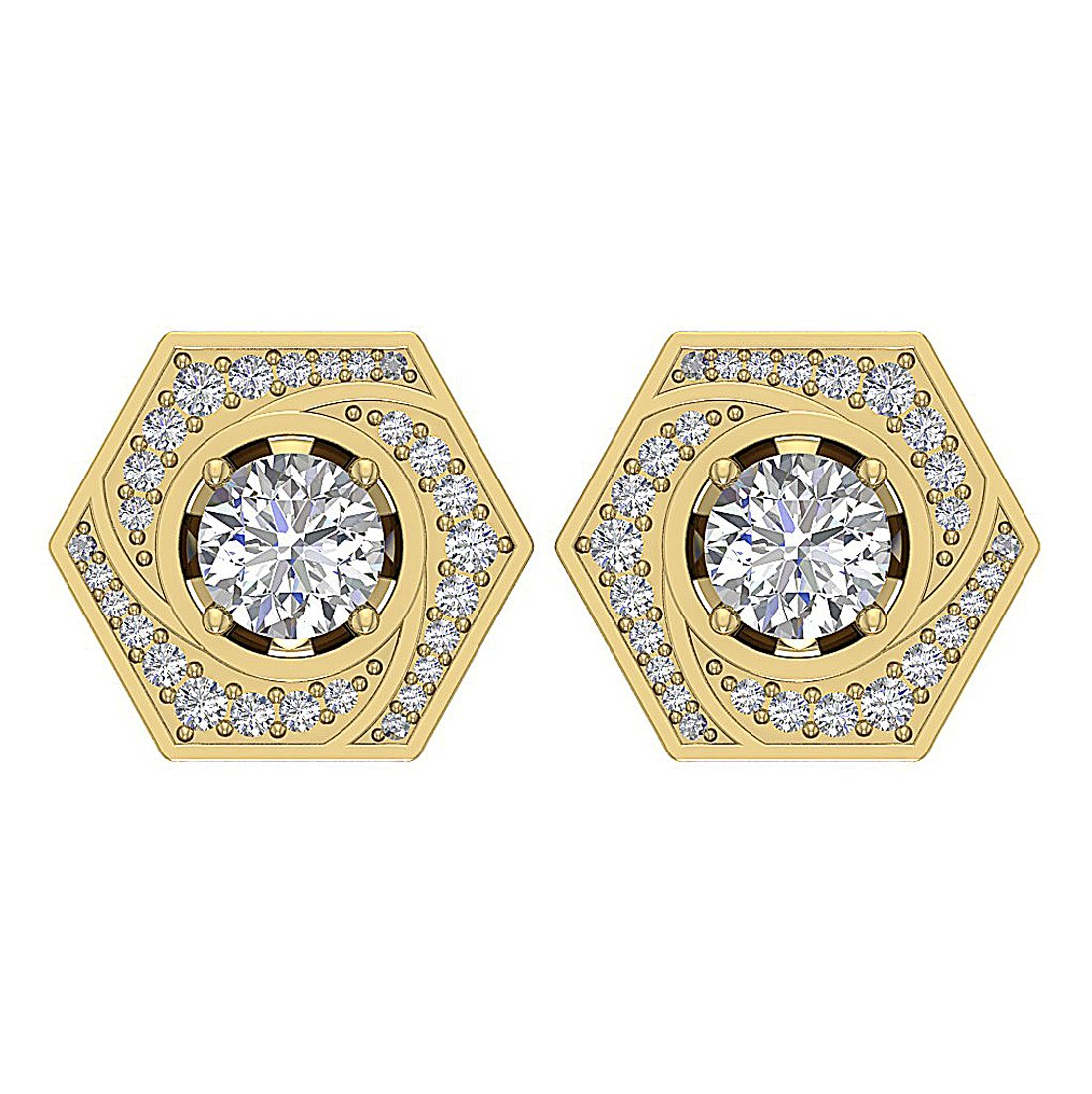 14k Solid Gold Round Diamonds I1 G 2.11 Ct Removable Jacket Studs Earrings Set