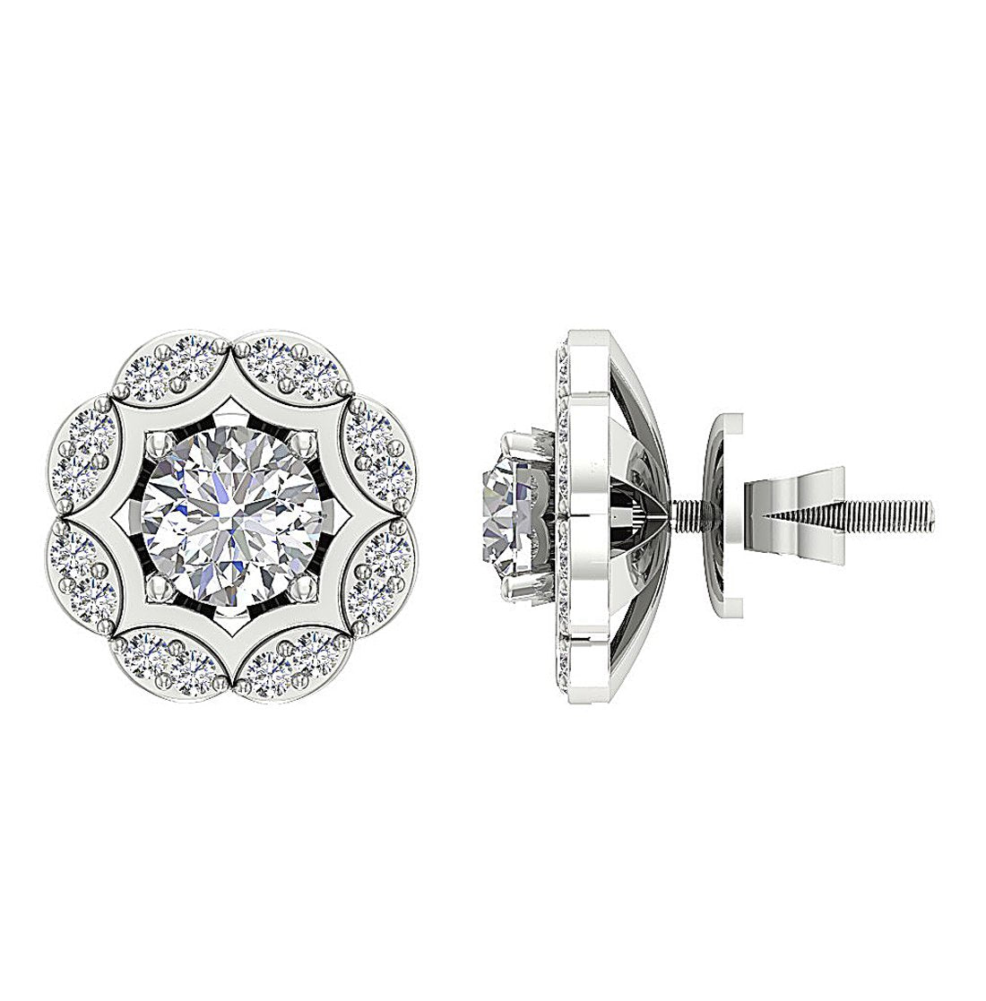 I1 G 2.11 Ct Natural Diamonds 14k Solid Gold Removable Jacket Studs Earrings Set