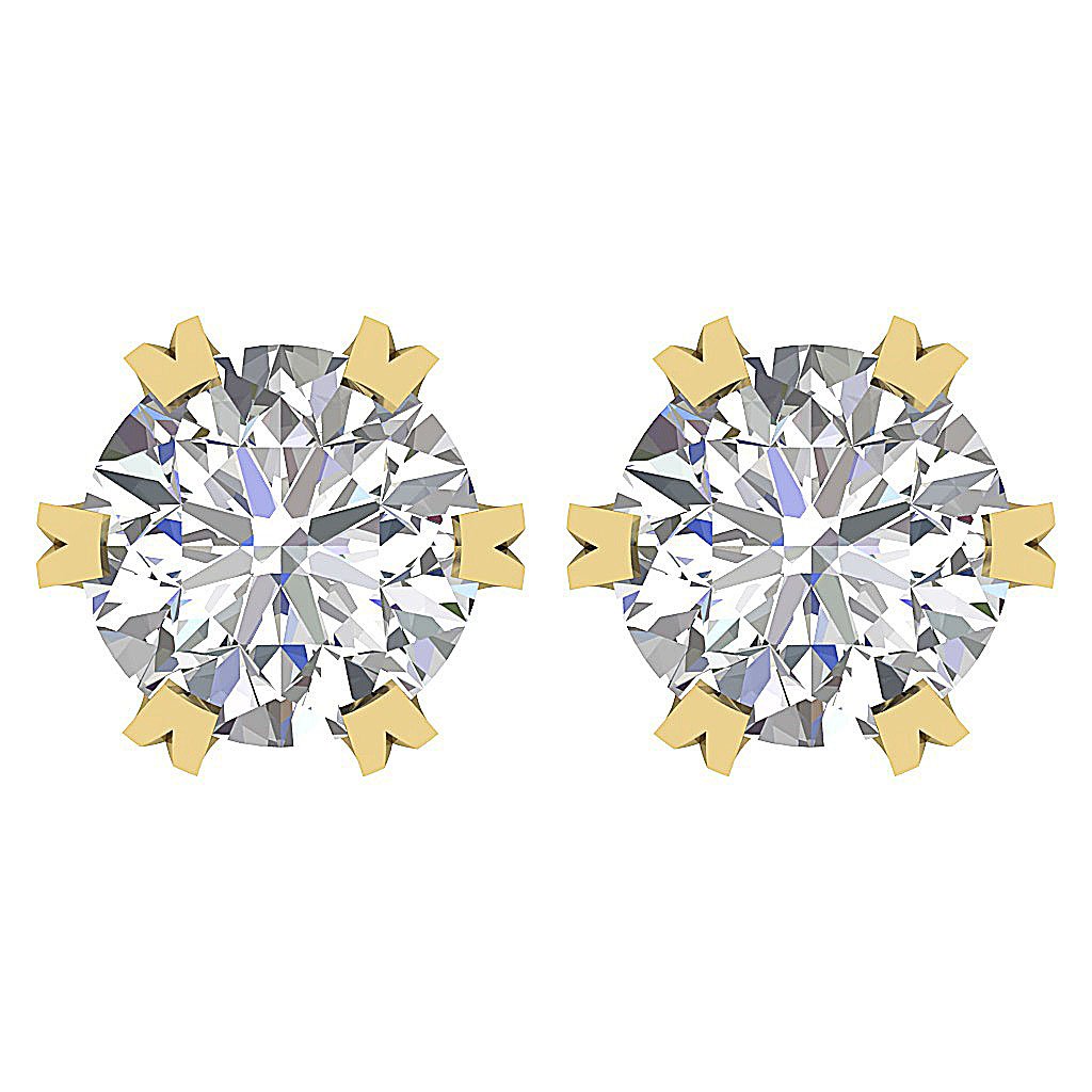 SI1/I1 G 1.10 Ct Round Diamond 14k Solid Gold Designer Solitaire Studs Earrings