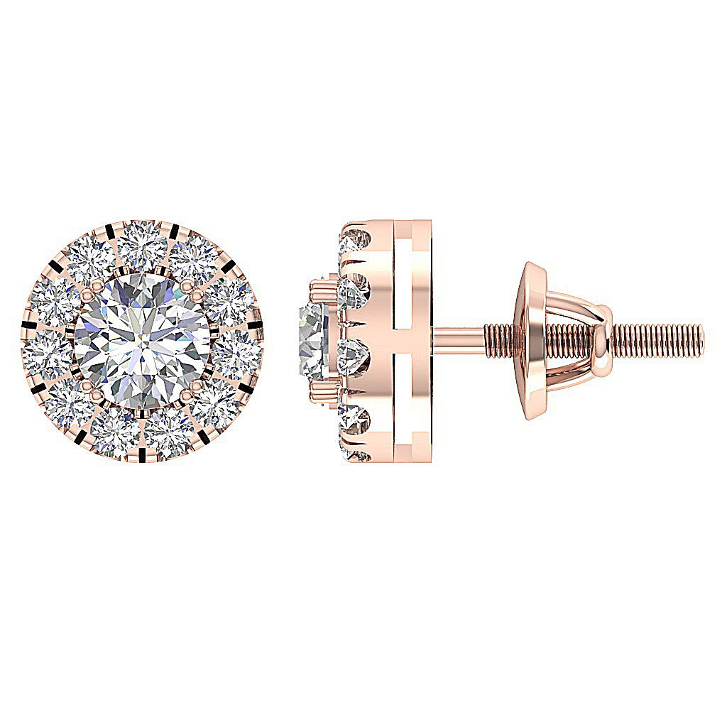 14k Solid Gold Round Diamond SI1/I1 G 1.15 Ct Designer Halo Solitaire Studs Earrings