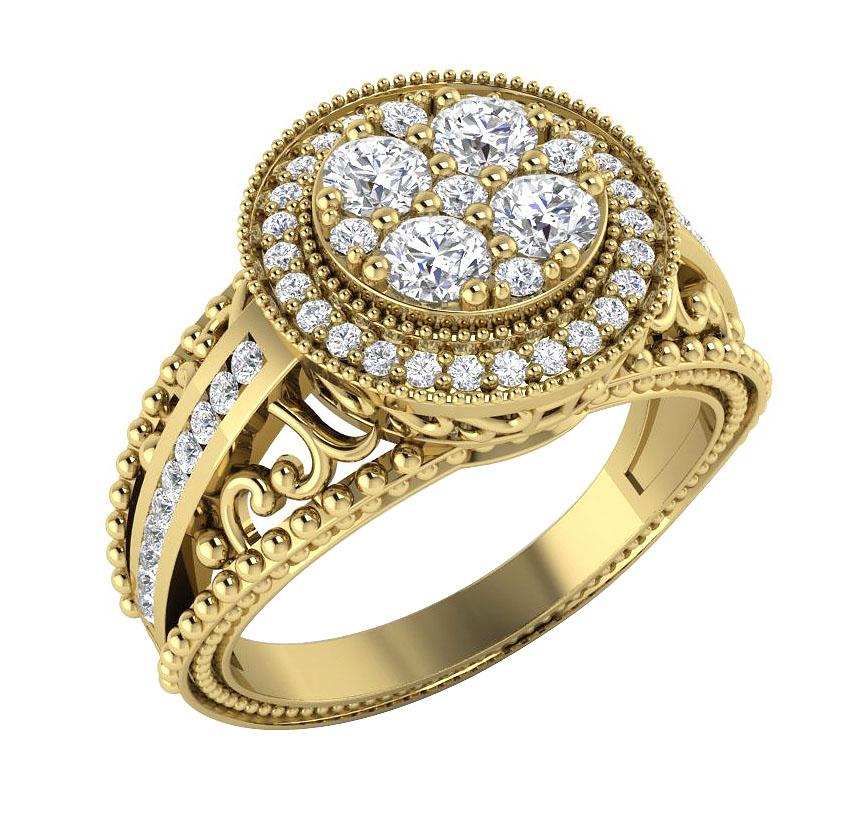 Designer Anniversary Ring Round Cut Natural Diamond 14K Gold I1 G 1.00 Carat