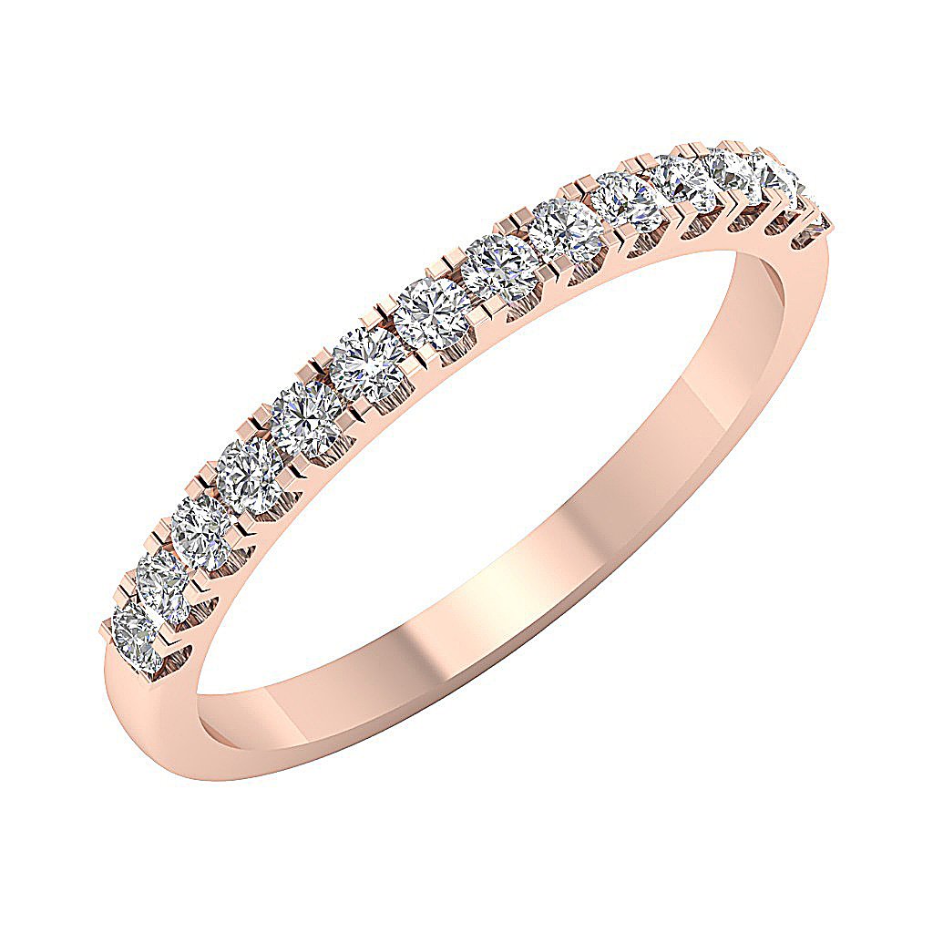 14k White Yellow Rose Gold Petite Wedding Ring SI1 G 0.45 Ct Natural Round Diamond Pave Set 2.20MM