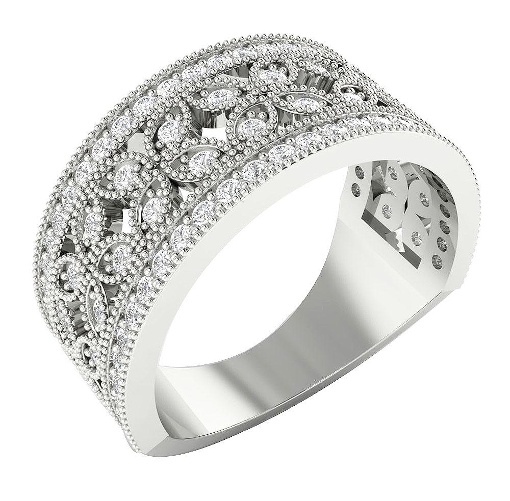 9.40 MM 14k White Yellow Rose Gold Round Diamond SI1 G 0.85 Ct Milgrain Anniversary Ring Prong Set