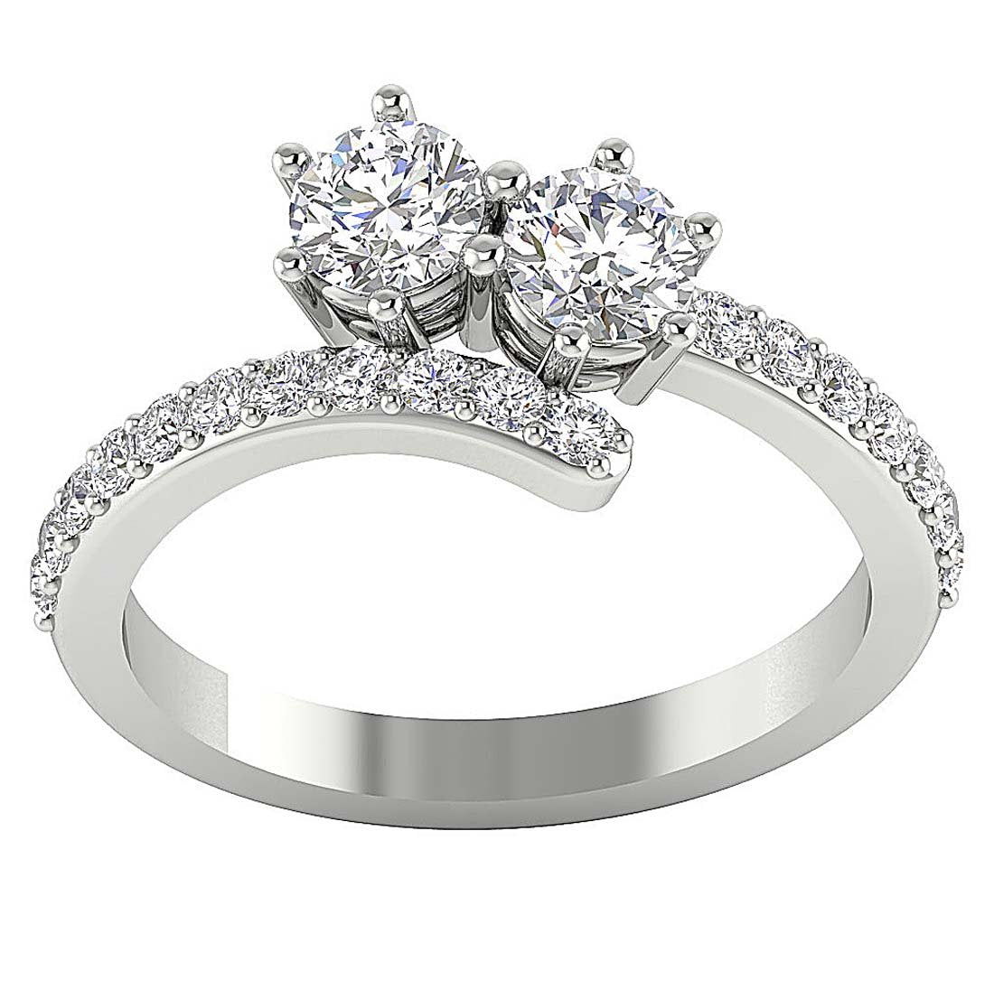 12.65 MM Two Stone Solitaire Anniversary Ring SI1 G 1.40 Ct Round Diamond 14k White Gold Prong Set
