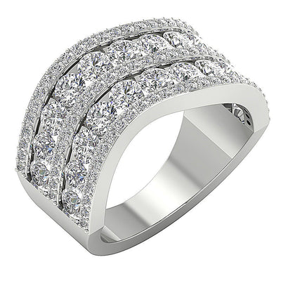 I1 G 4.30 Ct Genuine Diamond Prong Channel Set Wedding Ring 14K White Gold 11.05 MM