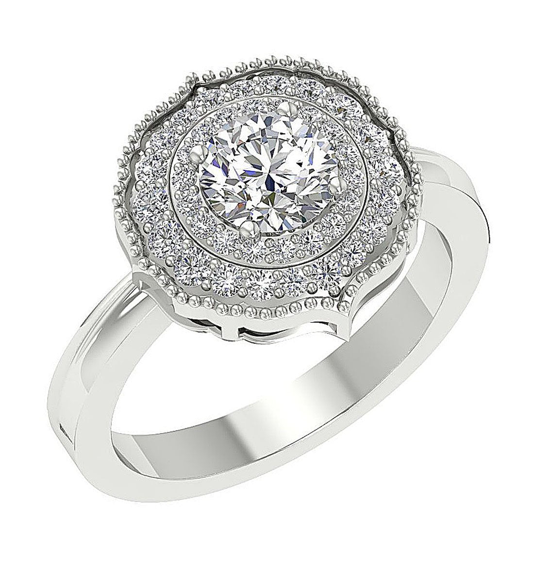 Prong Set Double Halo Solitaire Engagement Ring Natural Diamond I1 G 1.60 Ct 14k Yellow Gold