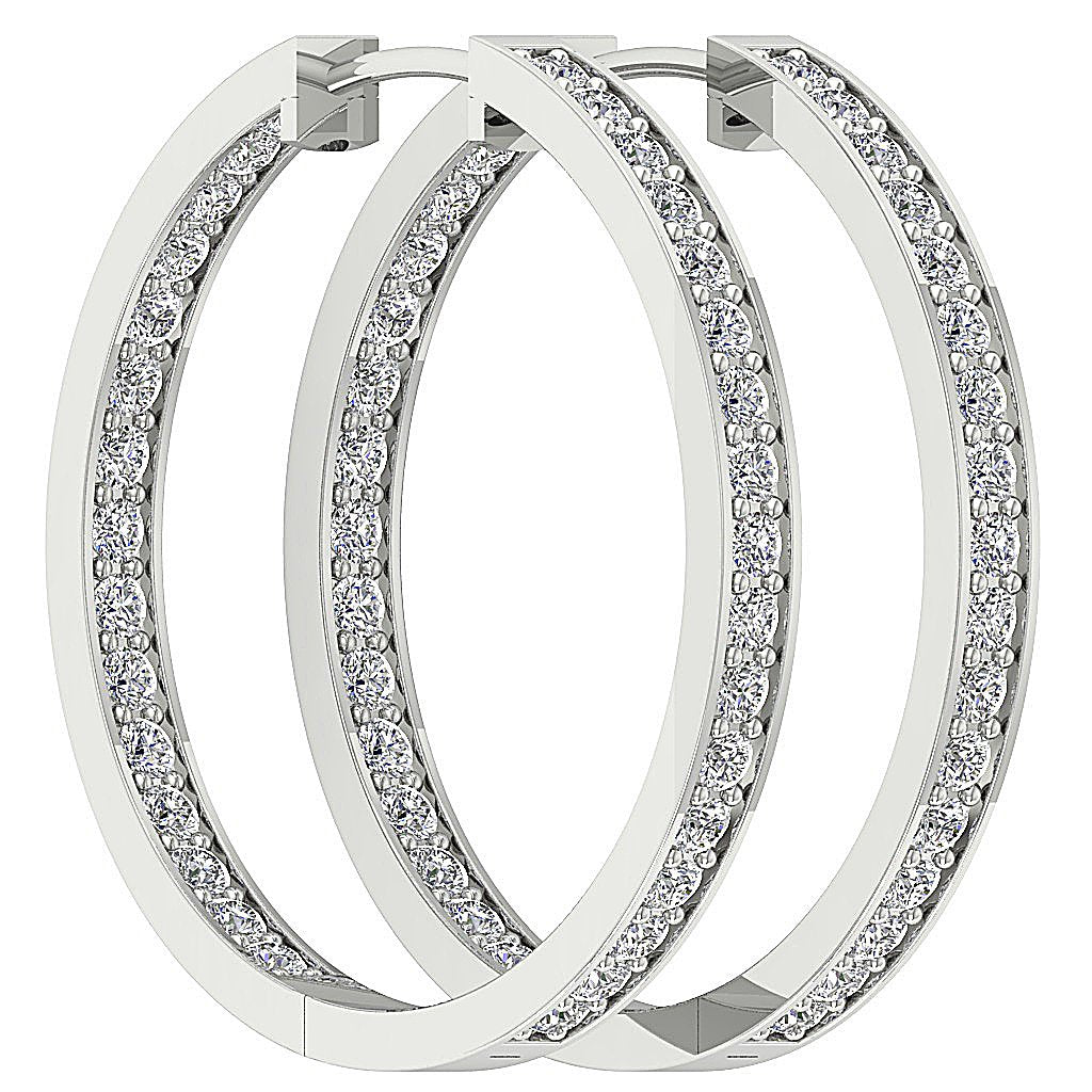 VVS1/VS1/SI1/I1 G 1.50 Ct Inside Outside Hoop Wedding Earrings Genuine Diamond 18k/14k Yellow Gold Prong Set