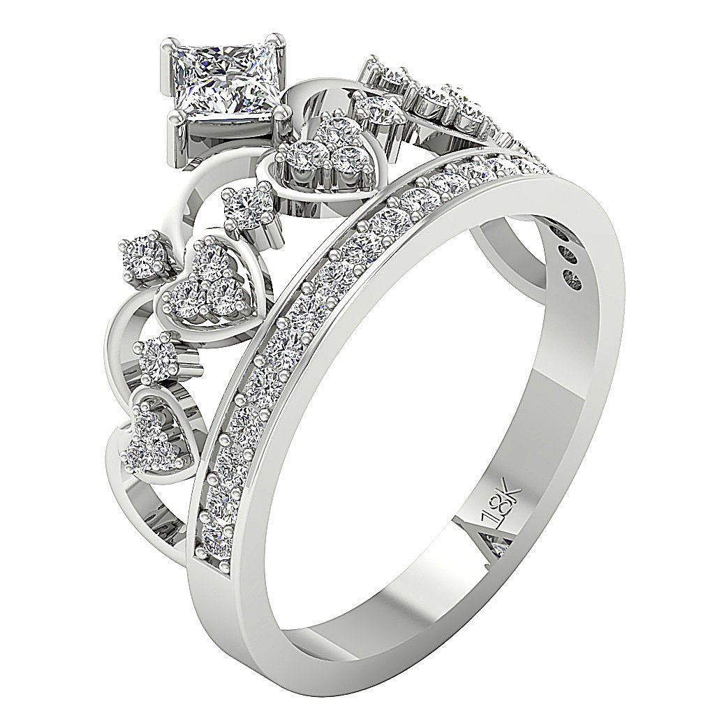Princess Round Diamond Designer Crown Engagement Ring 14K Rose Gold I1 G 1.10 Ct Prong Set