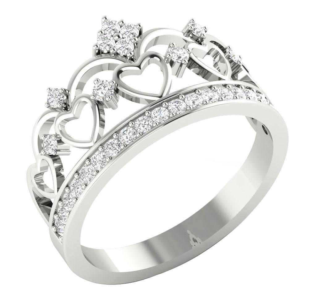 11.00 MM Anniversary Ring Crown Round Diamond I1 G 0.60 Ct Prong Set 14k White Gold
