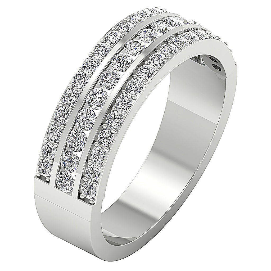 3 Row Wedding Ring I1 G 1.10 Ct Round Diamond Prong Set 14K Gold 6.30 MM