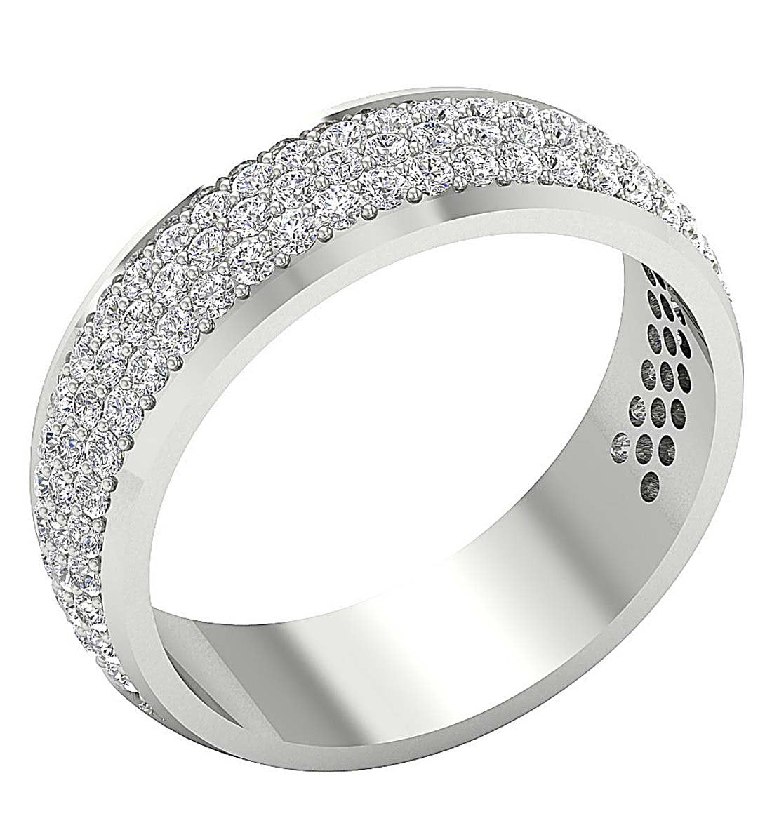 3 Row Wedding Ring I1 G 1.25 Ct Round Diamond Prong Set 14K White Yellow Rose Gold 6.10MM