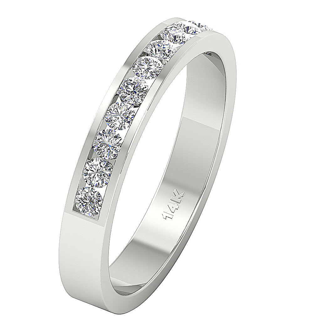 14K White Gold Wedding Ring Round Diamond I1 G 0.50 Ct Channel Set