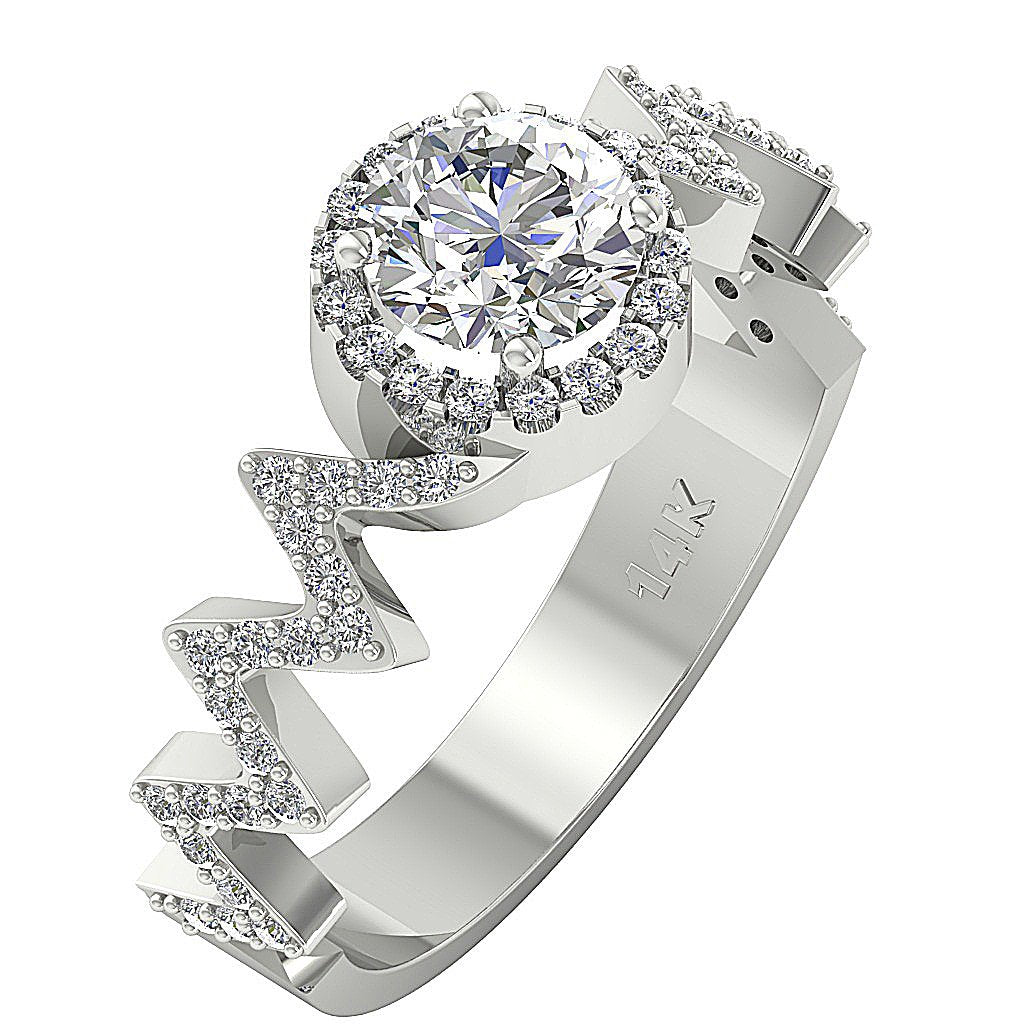 Zig Zag Halo Solitaire Natural Diamond Ring I1 G 1.55 Ct 14K Yellow Gold Prong Set