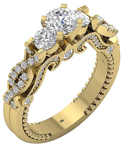 Prong Bezel Set Three Stone Engagement Ring Natural Diamond I1 G 1.90 Carat 14K Solid Gold