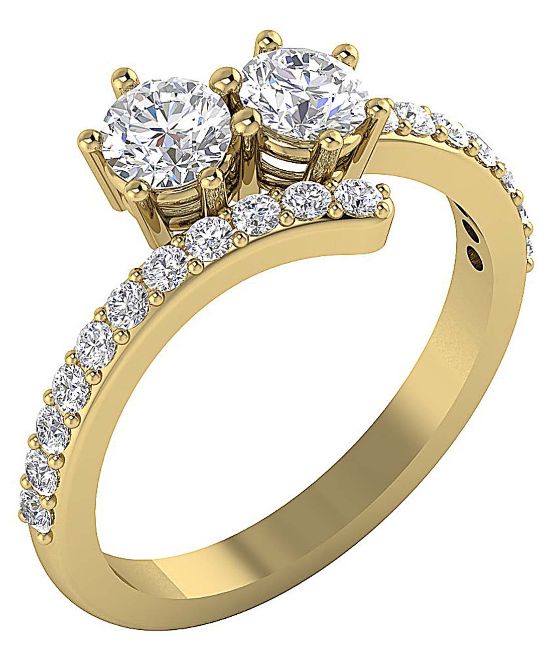 12.65 MM Two Stone Solitaire Anniversary Ring SI1 G 1.40 Ct Round Diamond 14k White Gold Prong Set