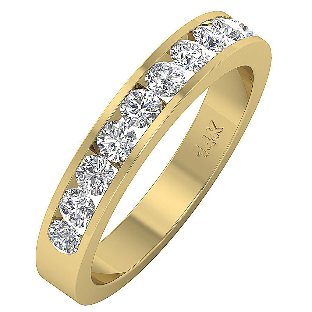 14K Solid Gold Genuine Diamond Wedding Ring I1 G 0.80 Ct Channel Set