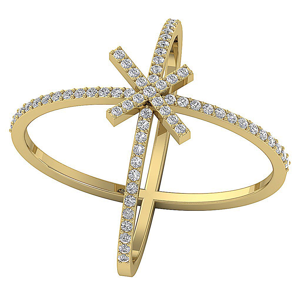 Prong Set Designer Anniversary Ring Round Diamond SI1 G 1.01 Ct 14k Yellow Gold 23.00 MM