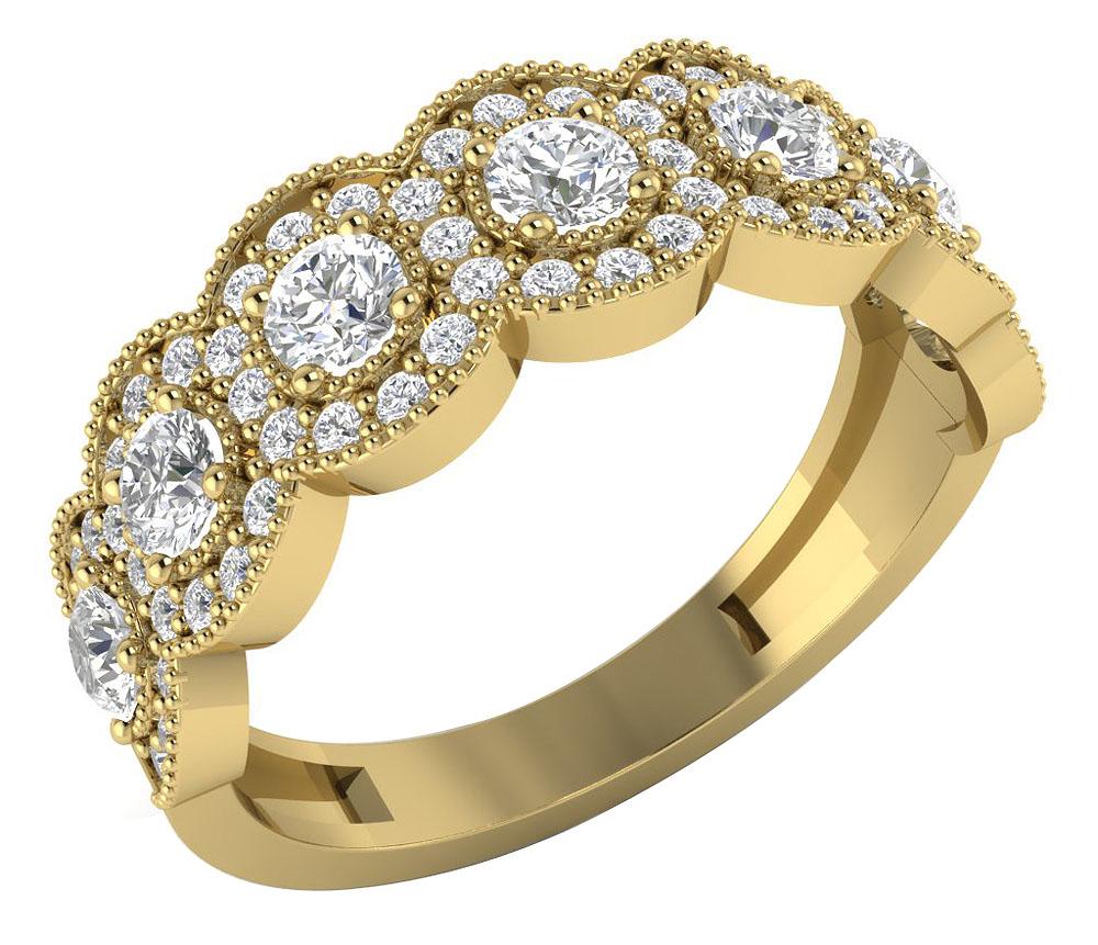 14k Solid Gold Halo Bridal Anniversary Ring Prong Set I1 G 1.20 Carat Round Diamond Cut
