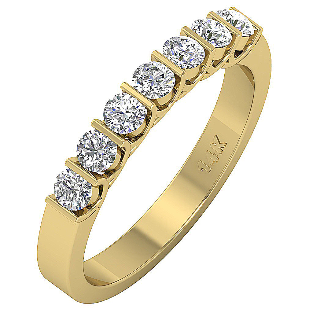 14k Yellow Gold Anniversary Ring Round Diamond I1 G 0.85 Ct Bar Set