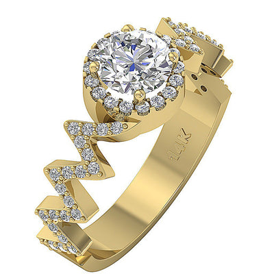 Zig Zag Halo Solitaire Natural Diamond Ring I1 G 1.55 Ct 14K Yellow Gold Prong Set