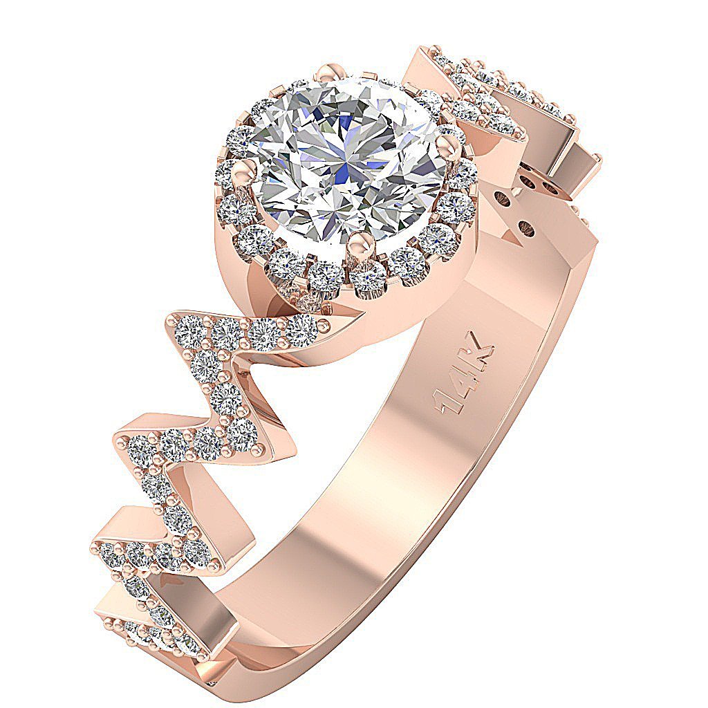 Zig Zag Halo Solitaire Natural Diamond Ring I1 G 1.55 Ct 14K Yellow Gold Prong Set