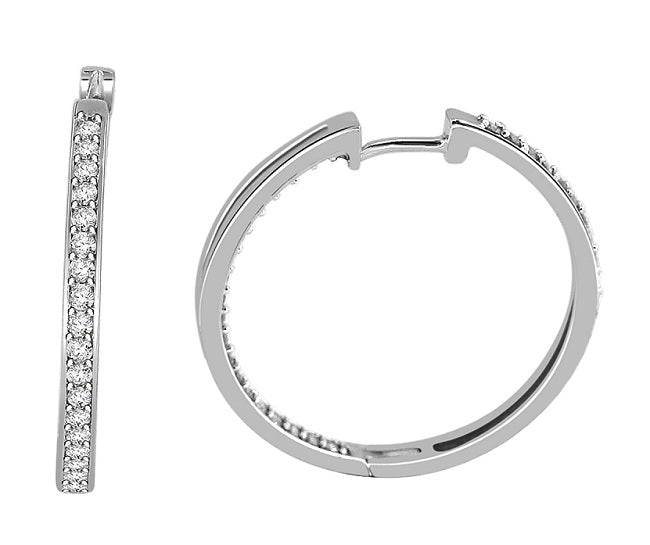 The Enzo Genuine Diamond 1.50 Carat In Outside Hoops Earring 14K Solid White Gold