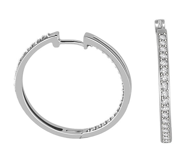 The Enzo Genuine Diamond 1.50 Carat In Outside Hoops Earring 14K Solid White Gold