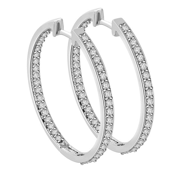 The Enzo Genuine Diamond 1.50 Carat In Outside Hoops Earring 14K Solid White Gold
