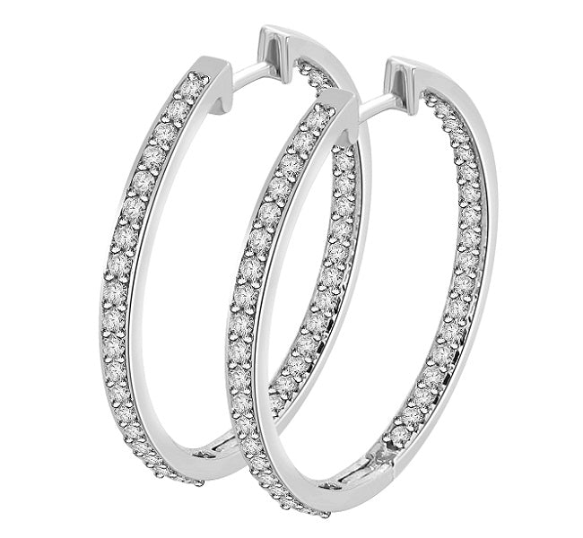 The Enzo Genuine Diamond 1.50 Carat In Outside Hoops Earring 14K Solid White Gold