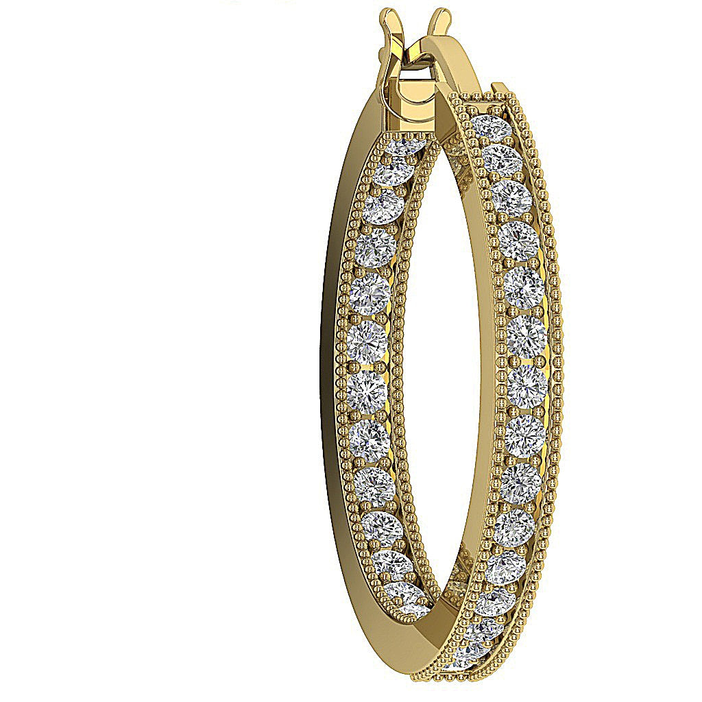 18K Rose Gold Inside Outside Hoop Anniversary Earrings Round Diamond VVS1 E 0.30 Ct Pave Set