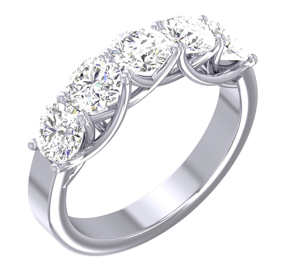 2.50 Carat Five Stone Engagement Wedding Ring SI1 G Round Cut Diamond 14K Gold