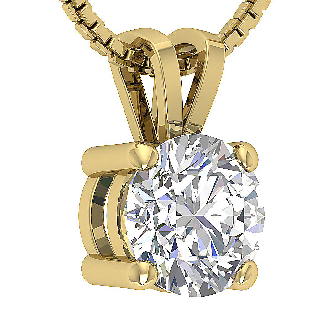 High-Quality 3-4 Carat Round Diamond Pendant Side View - Yellow Gold.