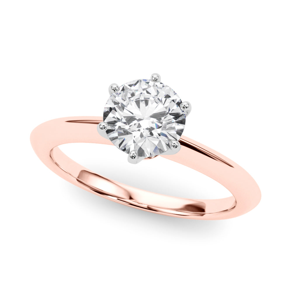 Elegant 14K rose gold lab grown diamond ring with 6-prong head.