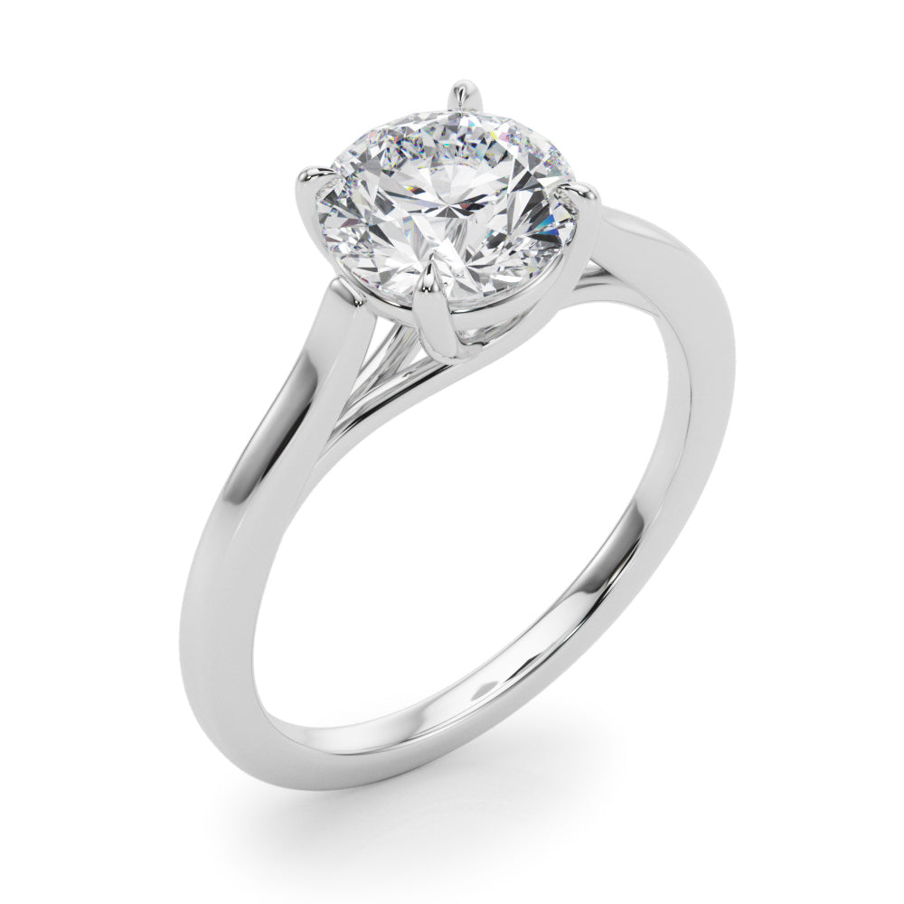 Side profile of the white gold solitaire ring showing the elegant 4-prong head and slim band.