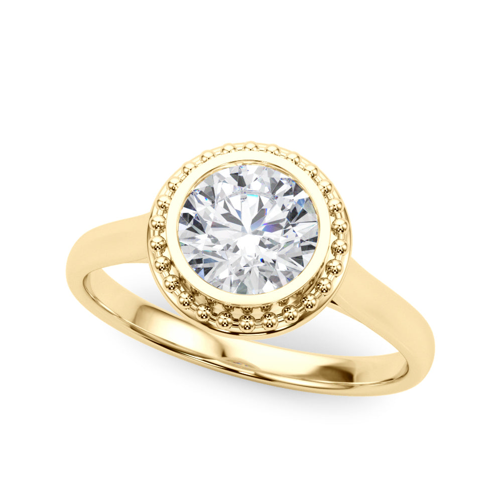 14K Yellow gold engagement ring with a modern bezel-set lab diamond