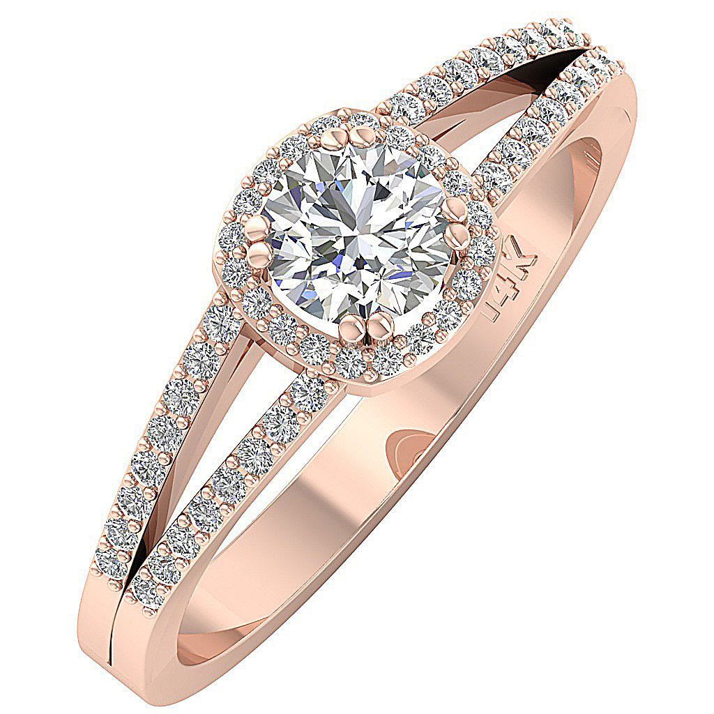 The Dustin Split Shank Solitaire Engagement Ring Round Diamond 14K Ros